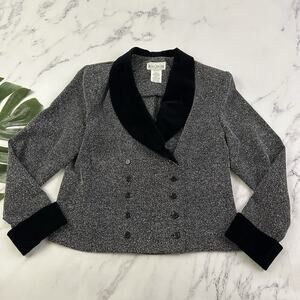 Miss Dorby Womens Vintage 90s Blazer Jacket Size 14 Gray Black Velvet Trim